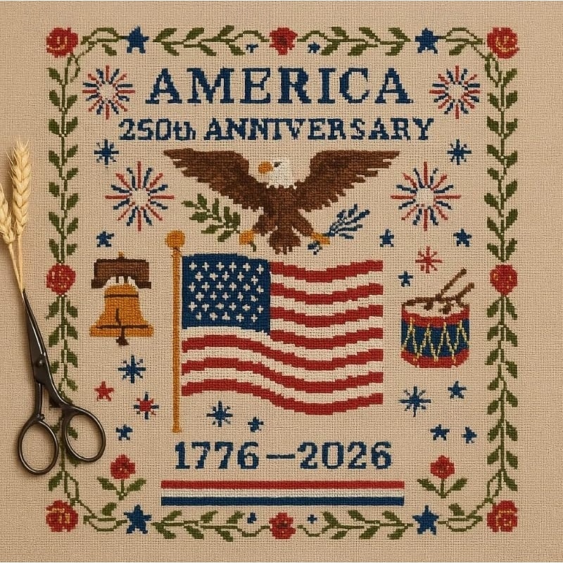 United States 250th Anniversary Cross Stitch Kit Personalized Patriotic Cross Stitch Kits Commemorative Embroidery for Beginners Stamped and Counted Style Gifts for Veterans Military Fans3