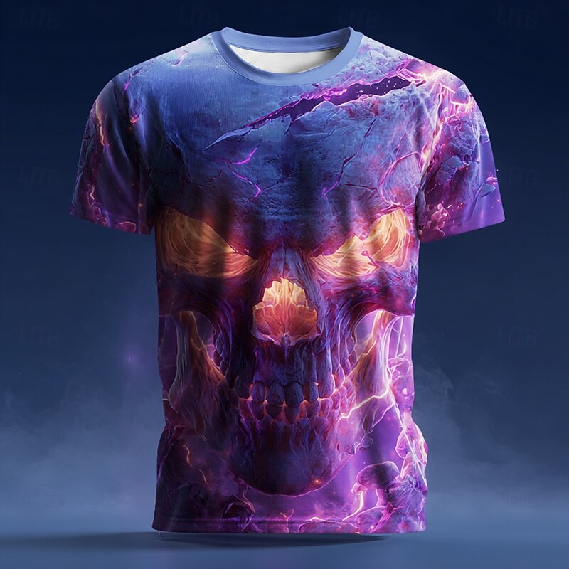 Halloween Men's Skull Optical Illusion 3D T Shirt Short Sleeve T shirt 3D Print Crew Neck Shirt Exaggerated Designer Horror Party Street Holiday Blue Purple Summer Spring All Seasons Clothing Apparel