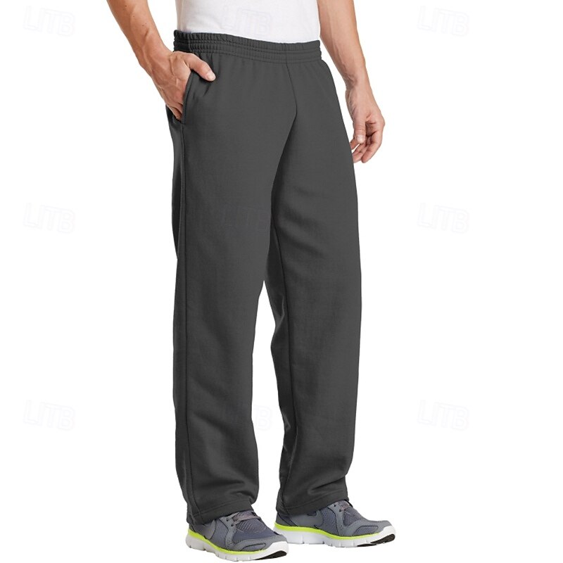 Men's Sweatpants Fleece Pants Trousers Straight Leg Sweatpants Elastic Waist Solid Color Warm Breathable Full Length Home Work Sports Outdoor Classic Style Casual / Sporty Navy Blue Light Grey