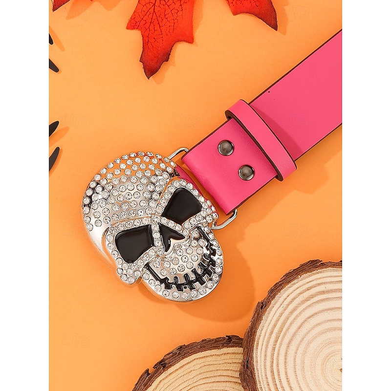 Women's Halloween Skull Belt – Gothic Punk Rhinestone Studded Waist Belt with Skull Buckle in Multiple Colors for Party, Cosplay and Nightlife Outfits3