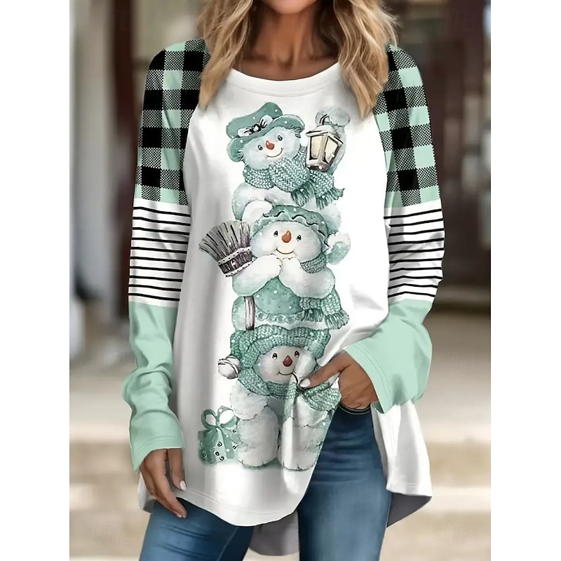 Christmas Women's T Shirt Graphic Animal Snowflake Vintage Stylish Classic Long Sleeve Crew Neck Long Tops Daily Going out Weekend Print Pink Red Blue Purple Green Spring Fall Winter3