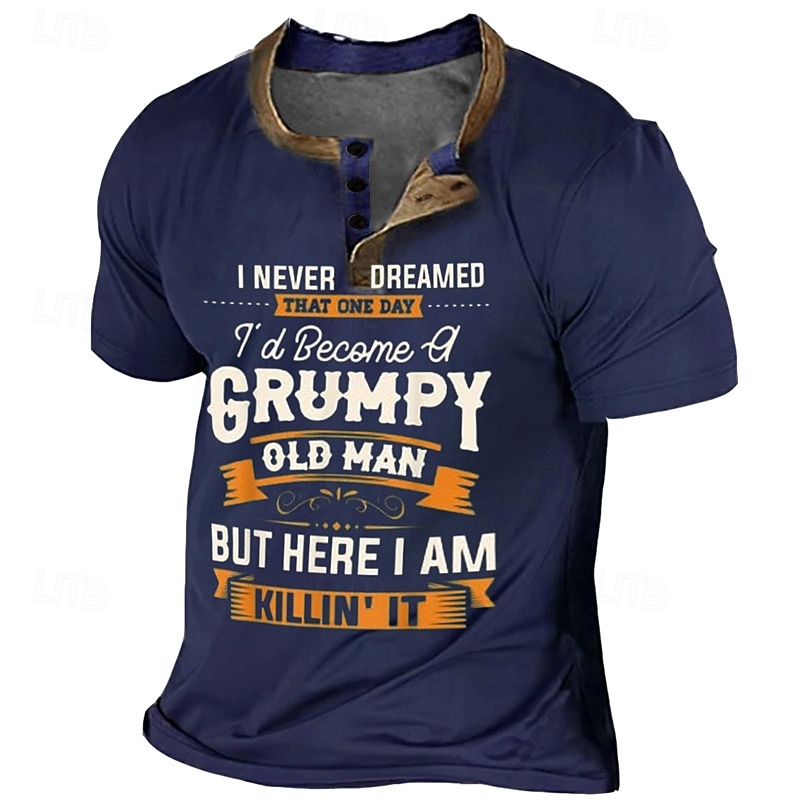 Men's Graphic Letter Henley Shirt Tee Grumpy Old Man T Shirt Short Sleeve 3D Print Fashion Designer Comfortable Outdoor Casual Daily Spring &  Fall Black Navy Blue Blue Brown Gray Henley Henley2