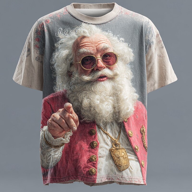 Christmas Men's Santa Claus T Shirt Short Sleeve T shirt 3D Print Crew Neck Shirt Daily Designer Artistic Vacation Party Street White 1 Red Blue All Seasons Clothing Apparel S M L XL XXL XXXL