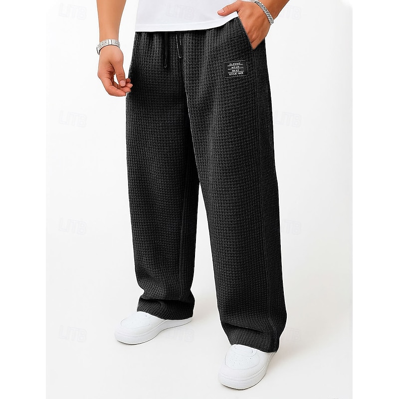 Men's Waffle Sweatpants Trousers Baggy Pants Open Bottom Sweatpants Drawstring Solid Color Comfort Full Length Outdoor Daily Streetwear Fashion Classic Style Black Navy Blue Inelastic