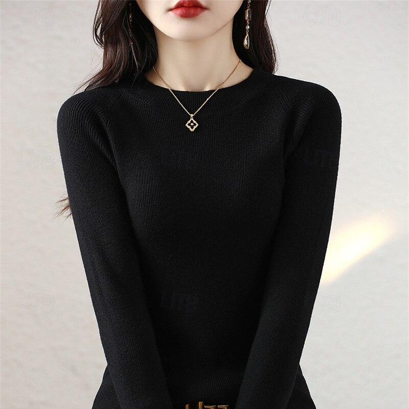 Women's Sweater Pullover Elegant Fashion Streetwear Pure Color Ribbed Crew Neck Knitted Long Sleeve Regular Tops Knit Outdoor Daily Weekend Black Yellow Fall Winter4
