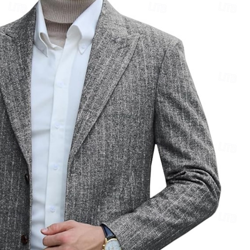 Men Overcoat Peacoat Long Trench Coat Trench Coat Formal Casual Fall Winter Polyester Outerwear Clothing Apparel Classic Stripes Notch lapel collar4