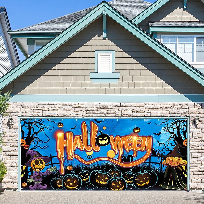 Halloween Tapestry Garage Door Cover Large Hanging Backdrop Pumpkin Dark Punk Gothic Style Party Outdoor Shooting Backgrounds Yard Haunted House Home Decor