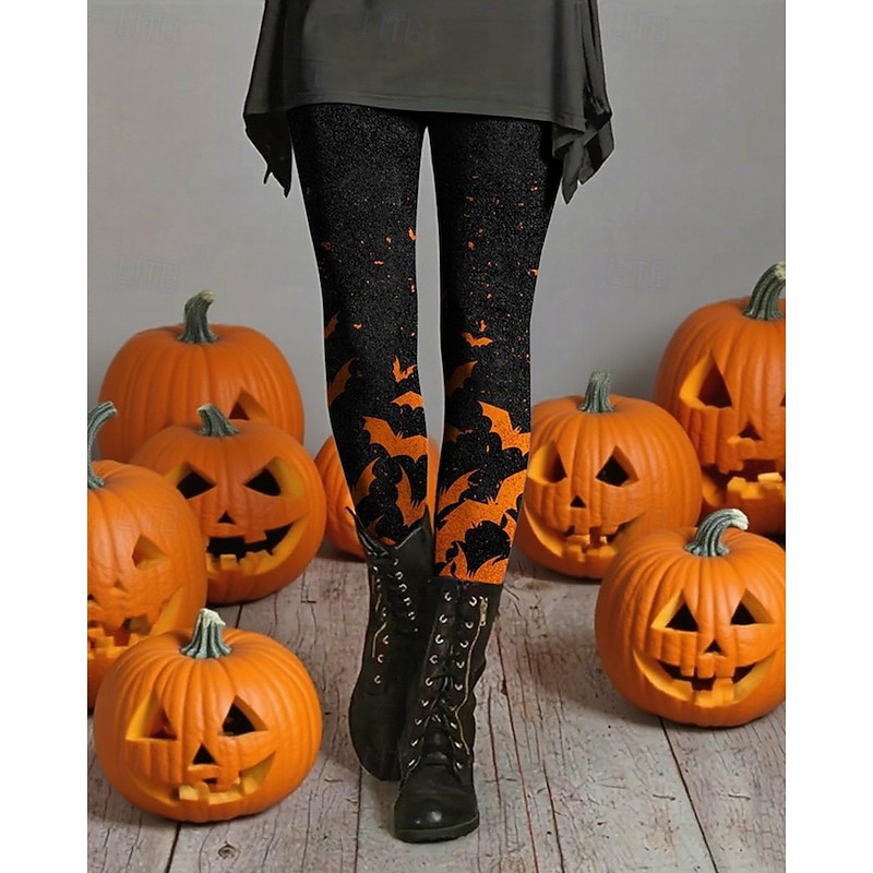 Women's Pants Trousers Leggings Cozy Leggings Streetwear Casual Full Length High WaistPantsHalloween Bat Elastic Waist Print Breathability Comfortable Stretchy Vacation Street Daily Wear Black Summer2