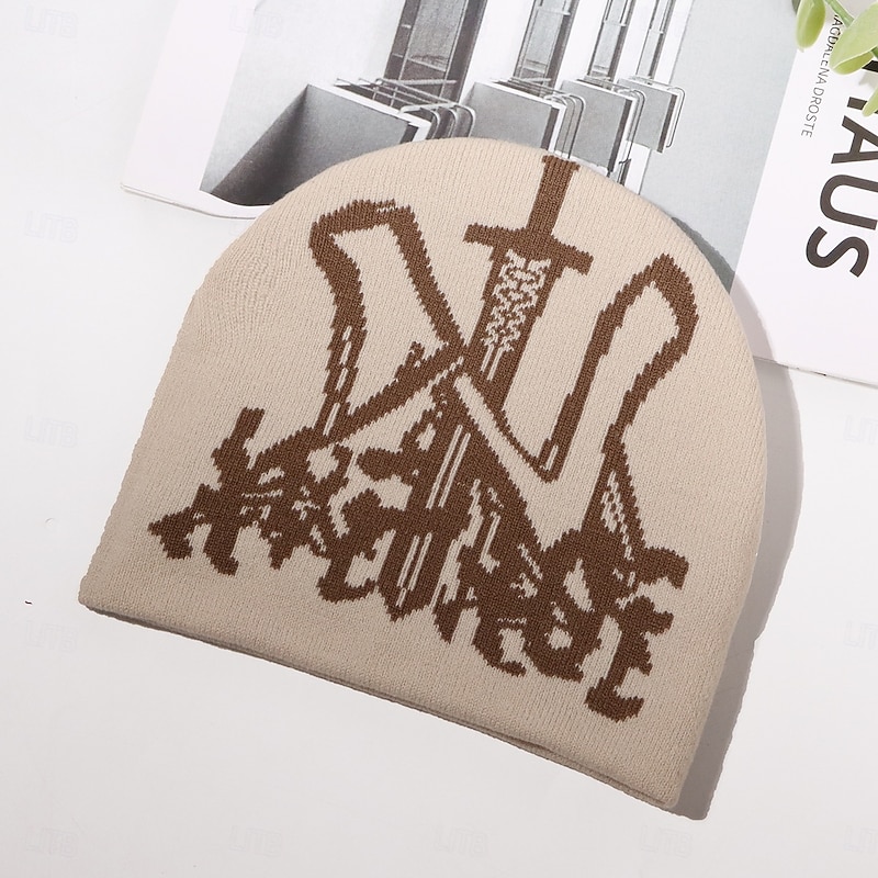 Men's Unisex Beanie Hat Winter Hats Beanies Knit Hat Winter Beanie Light Blue Black Acrylic Fibers Jacquard Knitted Cozy Halloween Daily Wear Festival Patterned Warm4