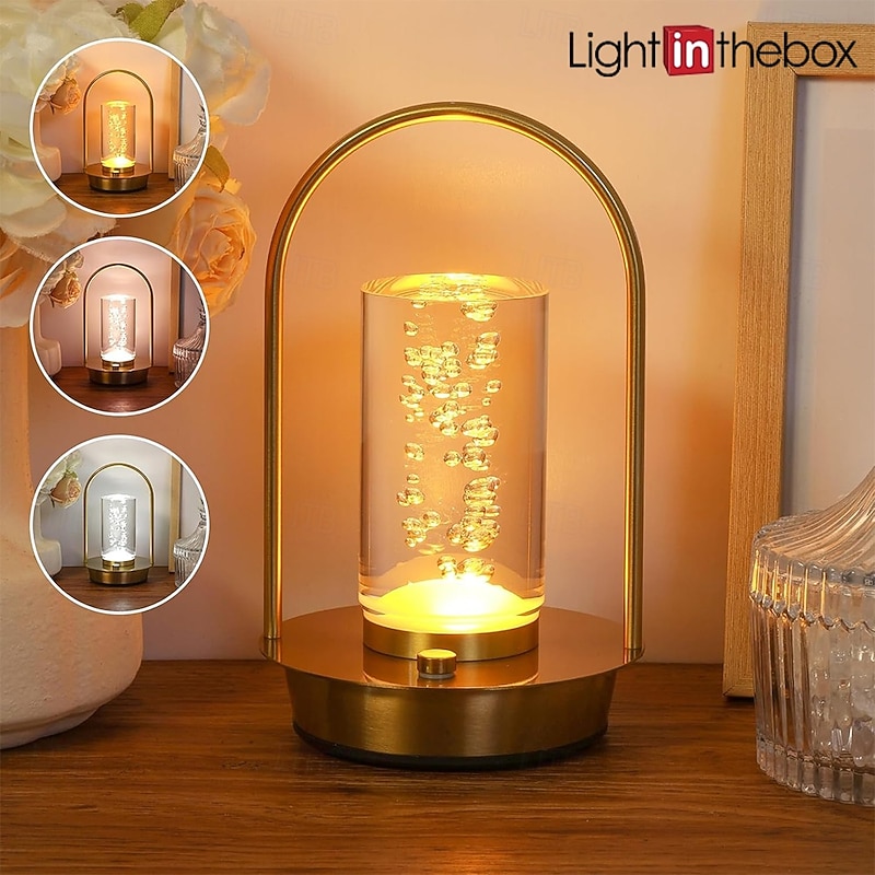 Portable Metal Table Lamp for Outdoor Indoor 3 Colors Cordless Table Lamp Rechargeable Dimmable Battery Powered Small Desk Lamps, Lantern Lamps for Patio Bedroom Restaurant Bar Camping