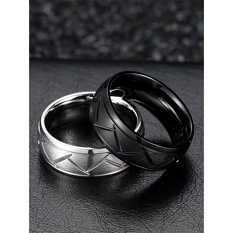 Men's Stainless Steel Geometric Pattern Rings – Modern Durable Band for Casual, Formal and Wedding Wear
