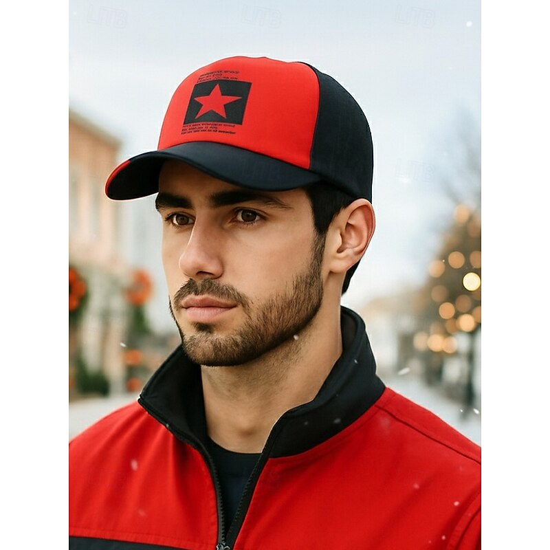 Men's Trucker Cap with Star Print, Breathable Mesh Adjustable Baseball Hat, Casual Streetwear Outdoor Sports Snapback2