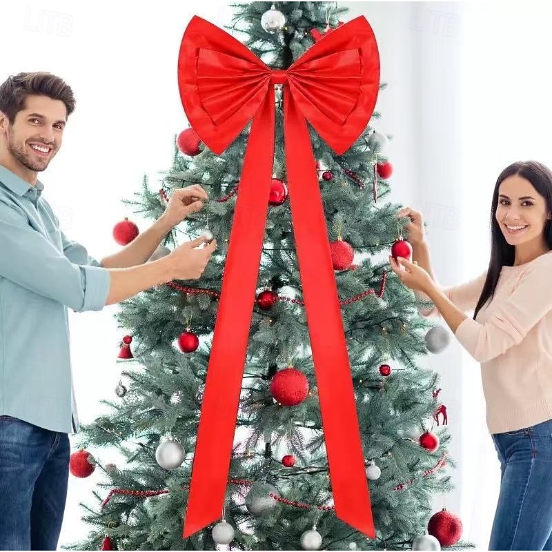 Large Red Christmas Ribbon Bows Ornaments Xmas Tree Decorations – Tree Topper Bows for Home, Office or Party, 78.87/23.62 Inch Holiday Gift Bows3