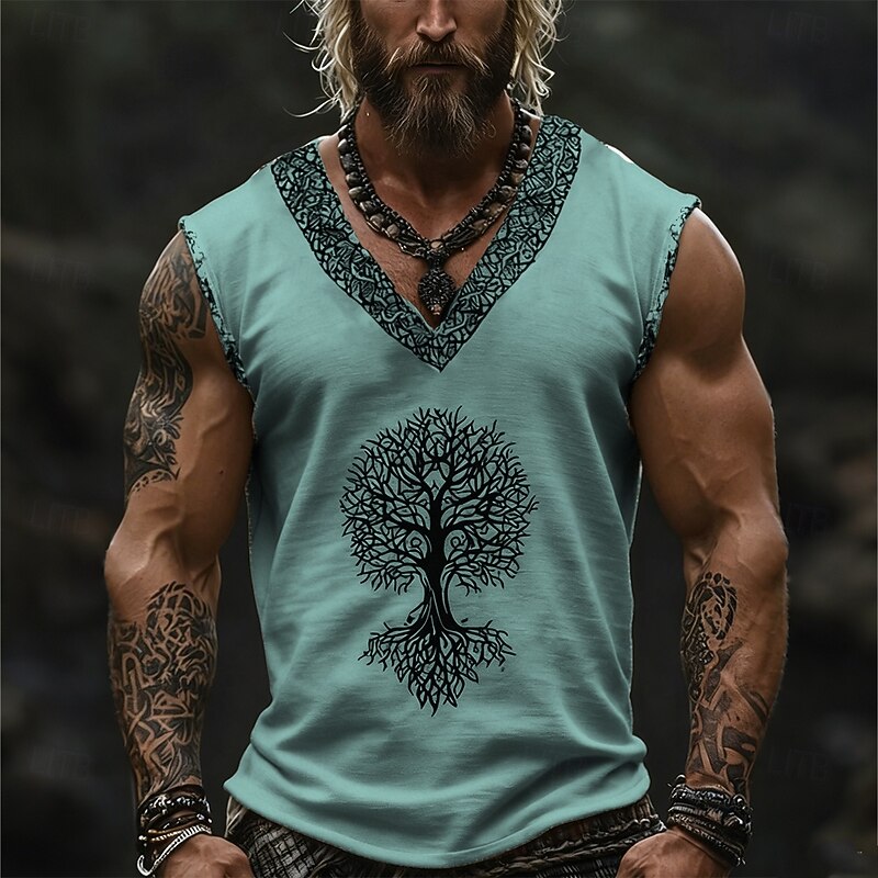 Men's Tank Top Vest Top Undershirt Sleeveless Shirt Sleeveless V Neck Summer Tree Vintage Designer Basic Print Vacation Street Going out White Blue Green Top Tee for Men4