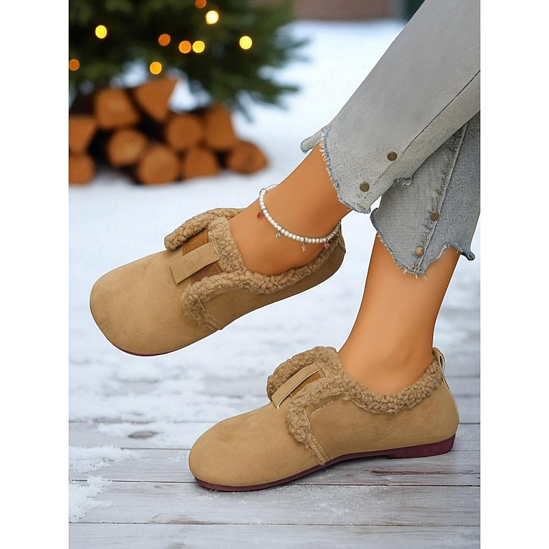 Women's Wide Width Fleece Lined Slip-On Shoes, Cozy Warm Shoes with Elastic Band, Winter Indoor Footwear for Fall Winter Casual Wear4