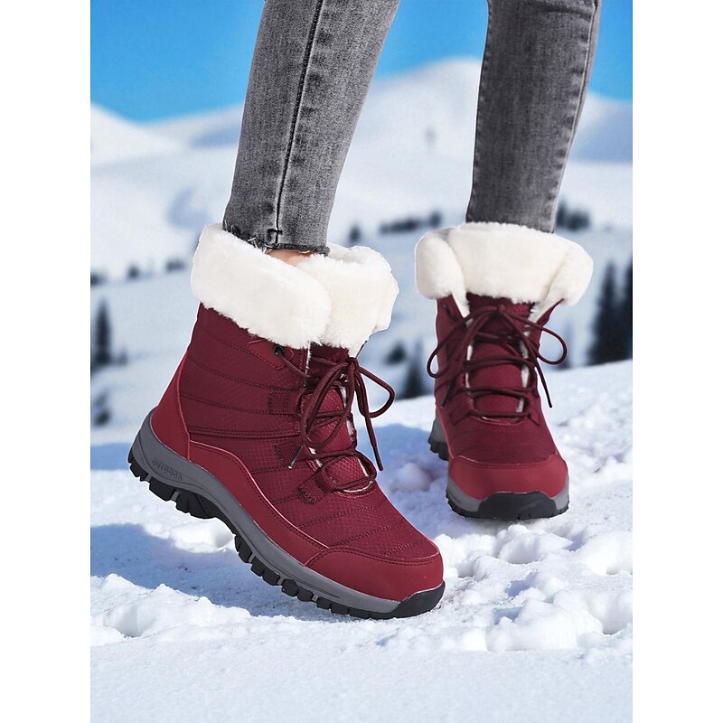 Women's Warm Fur Lined Lace-up Waterproof Snow Boots, Non-Slip Outdoor Hiking Winter Ankle Booties, Cozy Insulated Footwear for Cold Weather4