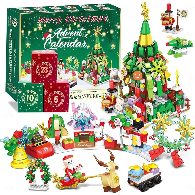 Christmas Advent Calendar Building Blocks for Kids Xmas Countdown Gift, 2025 Christmas Tree Building Toy Set with Warm Lights, 24 Days Countdown Holiday Calendar, 24-in-1 Creative Brick Set for Kids & Adults