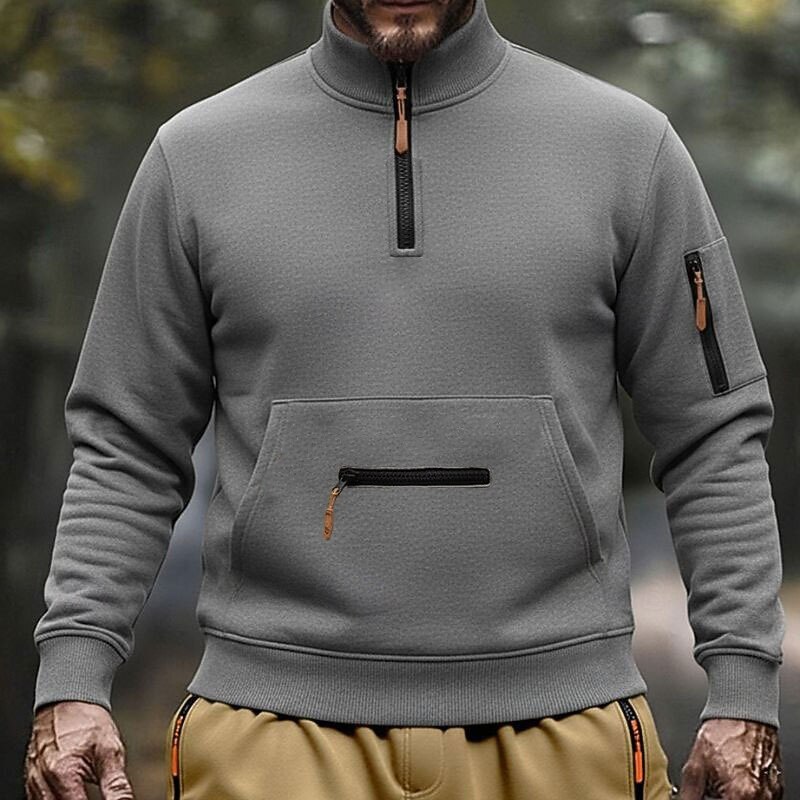 Men's Sweatshirt Quarter Zip Sweatshirt Black Navy Blue Khaki Light Grey Dark Gray Standing Collar Plain Pocket Sports & Outdoor Daily Holiday Polyester Streetwear Basic Casual Spring Fall Clothing2