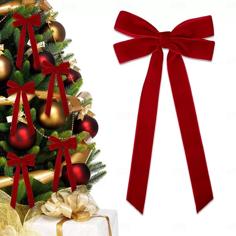 5pcs Christmas Ribbon Bows Ornaments Xmas Tree Decorations, Large Red Velvet Bows for Home, Door, Wedding, Party and Birthday Decor3