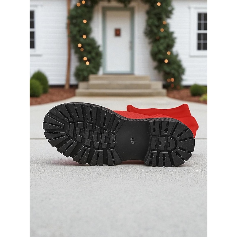 Women's Red Over-the-Knee Boots with Chunky Non-Slip Soles, Stretchy Sock Style Fashion Winter Booties for Casual Outfits, Christmas Parties & Streetwear4