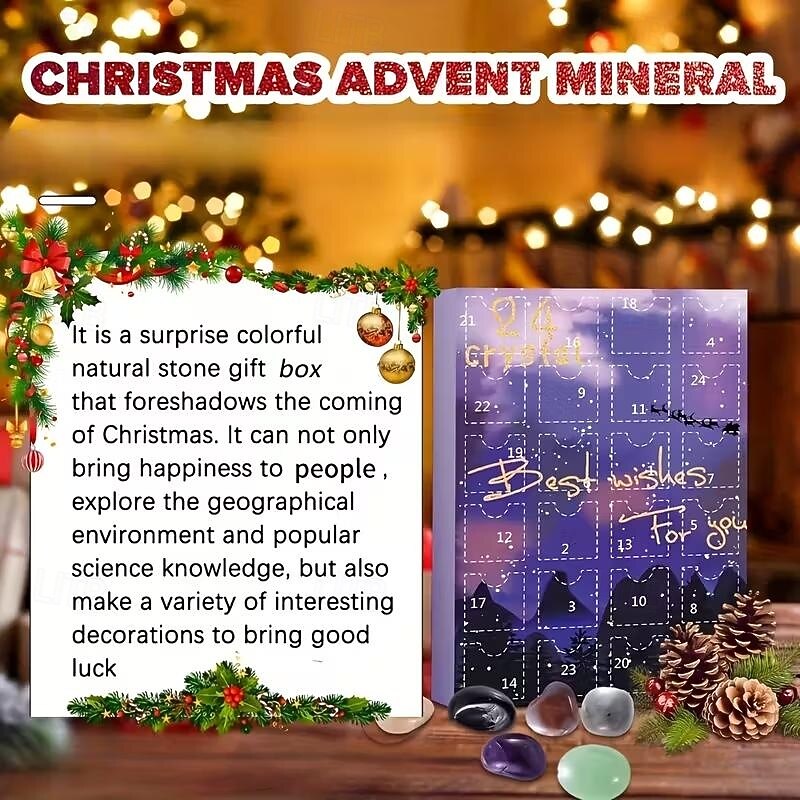 Advent Calendar Mineral Crystal Gemstone Christmas Gift Box Calendar Box Suitable for Collection or Home Decoration Surprising Holiday Gift Suitable for Family Suitable for Christmas Halloween Easter Home Decoration3