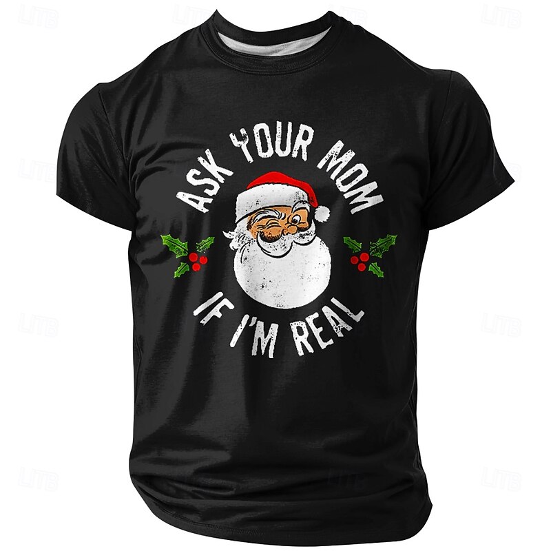 Christmas Men's Santa Claus Funny T Shirt Short Sleeve T shirt 3D Print Crew Neck Shirt Daily Designer Artistic Vacation Party Street Black Red Blue All Seasons Clothing Apparel S M L XL XXL XXXL4