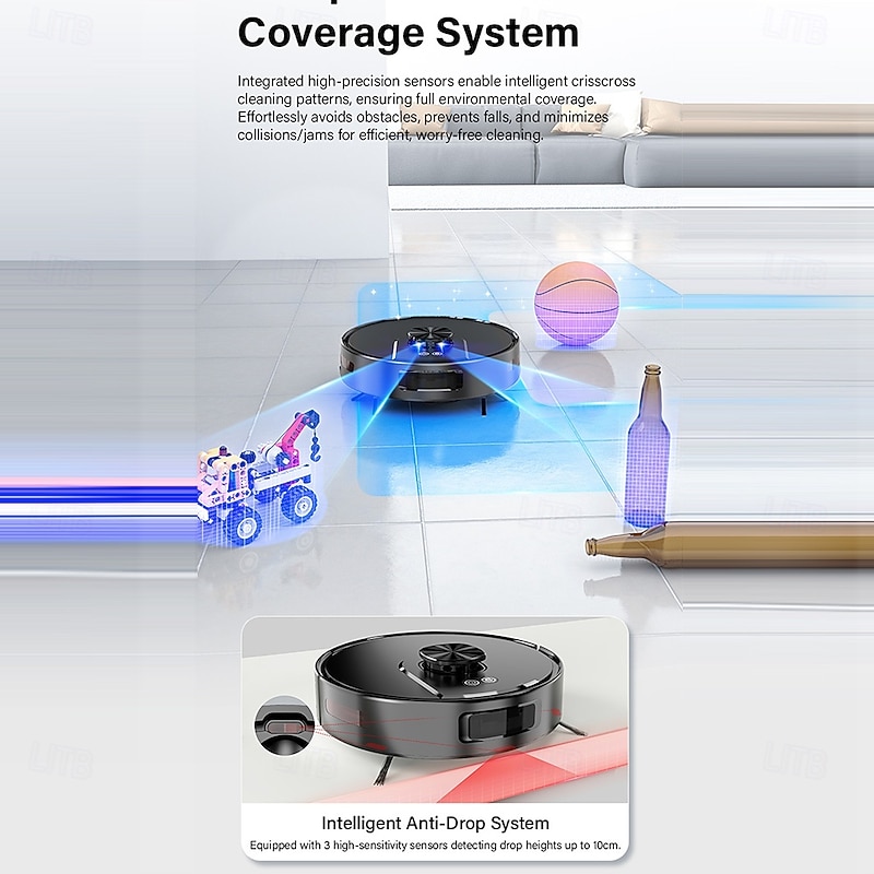 Floor Cleaning Robot Combo with LiDAR Navigation APP Control Smart Mapping No-Sweep Zones and Hidden Wall Settings Auto-Charging Long-Lasting Battery 3500Pa Powerful Suction Self-Filling and Em3