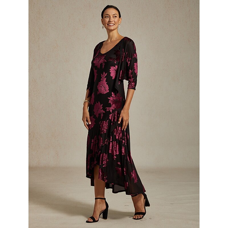 Women's Shrugs Floral Elegant Vintage 3/4 Length Sleeve V Neck Wedding Guest Party Evening Wear Evening Party Wine Fall Winter3