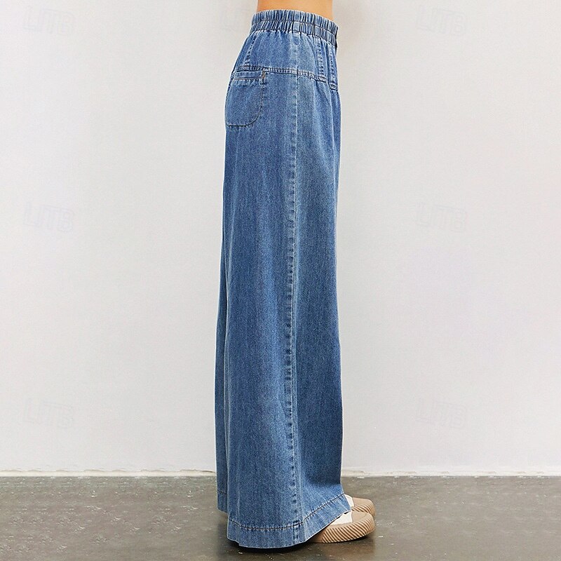 Women's Jeans Culottes Wide Leg Chinos Streetwear Casual Full Length Medium Waist Plain Pocket Elastic Waist Comfortable Micro-elastic Outdoor Vacation Navy Fall Winter Loose Fit2