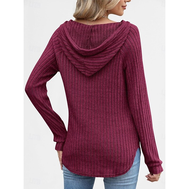 Women's Blouse Solid Color Stylish Casual Long Sleeve Hooded Regular Tops Daily Buttons Black Wine Navy Blue Gray Spring Fall Winter4