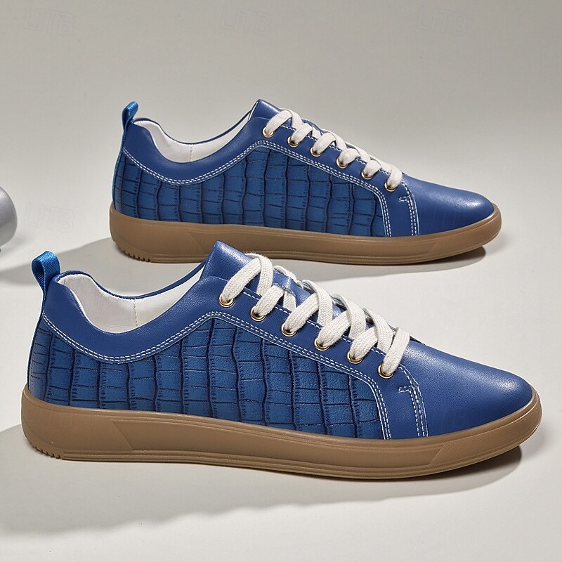 Men's Blue Low-Top Casual Sneakers with Quilted Side Design, Comfortable Lace-Up Walking Shoes for Daily Wear, Travel and Urban Street Style3