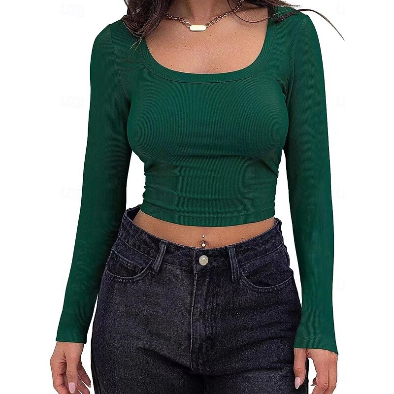 Women's Blouse Solid Color Stylish Casual Long Sleeve Scoop Neck Regular Tops Daily Ruched Brown Green Gray Light Blue Spring Fall Winter3