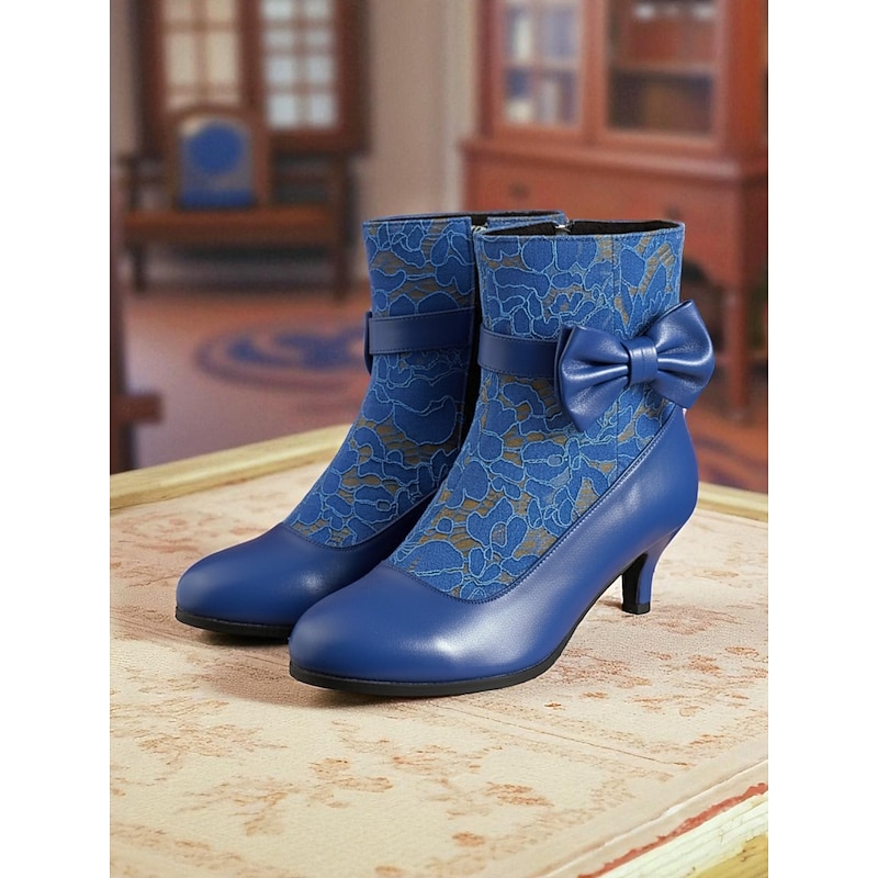 Women's Green Faux Leather Lace Ankle Boots with Bow, 1920s Great Gatsby Vintage Mid-Heel Booties for Cocktail Parties, Dance Events & Retro Outfits2