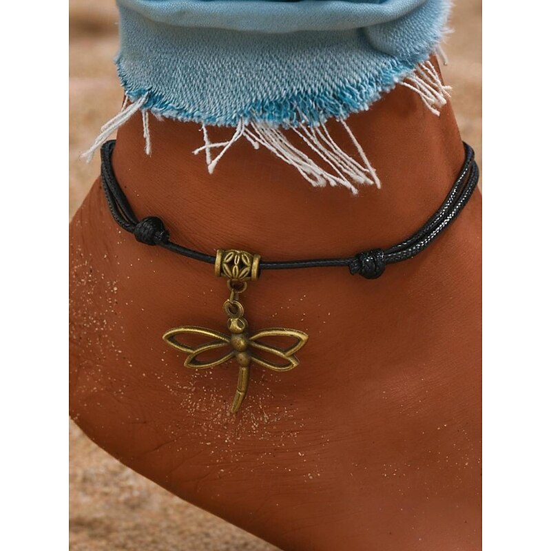 Women's Dragonfly Pendant Anklet, Adjustable Rope Bracelet with Vintage Charm, Boho Beach Foot Jewelry for Summer, Parties & Holidays3