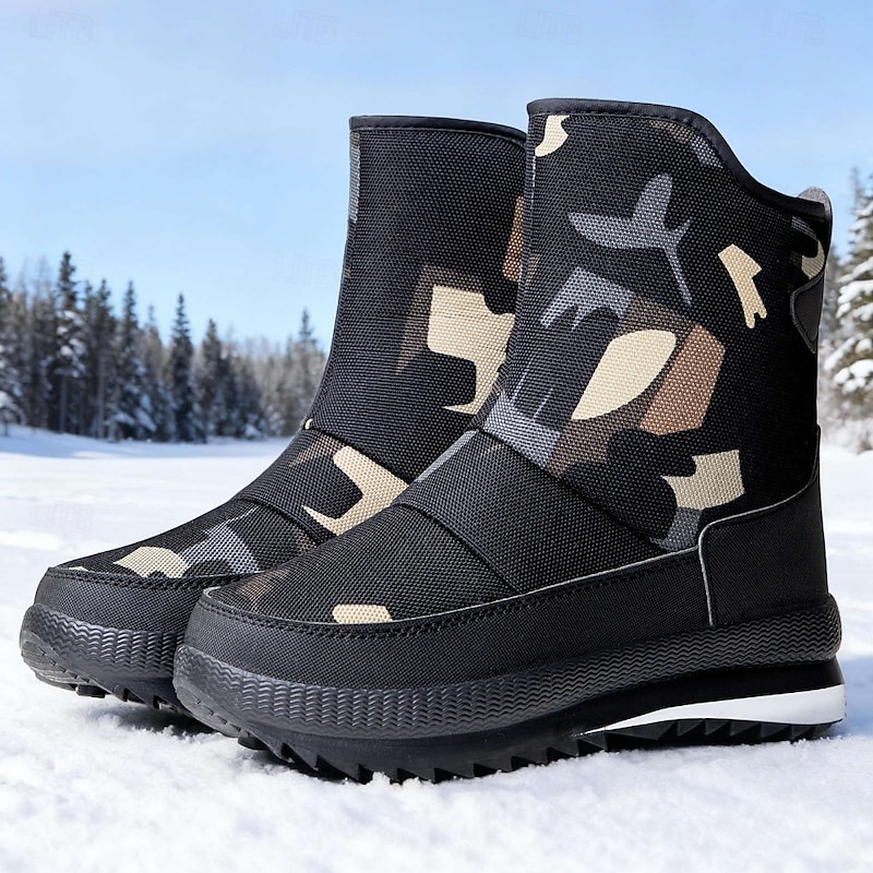 Men's Non-Slip Warm Winter Snow Boots with Side Zipper, Casual Outdoor Waterproof Ankle Shoes for Cold Weather