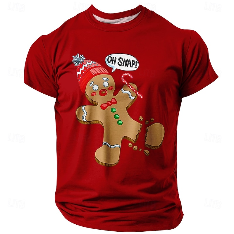 Christmas Men's Gingerbread Funny Slang T Shirt Short Sleeve T shirt 3D Print Crew Neck Shirt Daily Designer Artistic Vacation Party Street Black Red Blue All Seasons Clothing Apparel S M L XL XXL