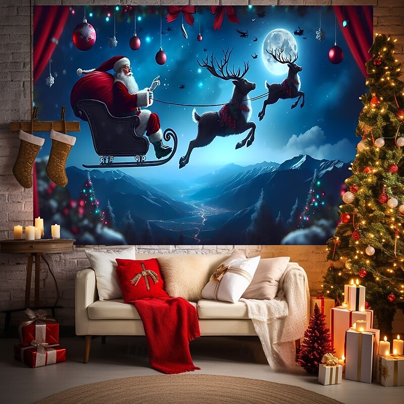 Christmas Tapestry Banners Blanket Santa Claus Winter Wonderland Cozy Party Living Room Dorm Shooting Backgrounds Yard Gift Home Decor