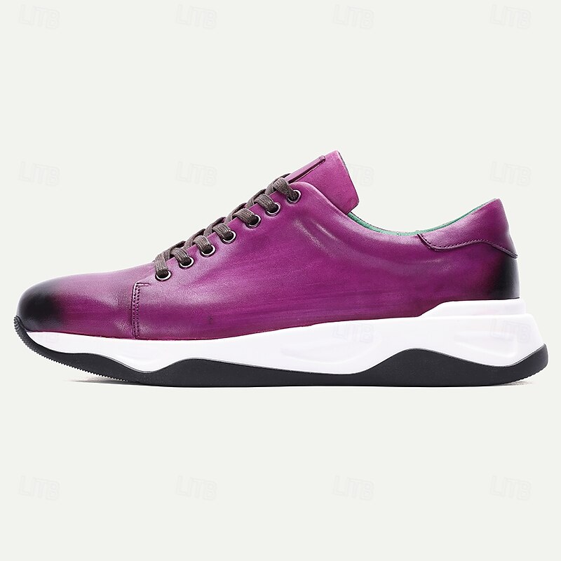 Men's Purple Genuine Leather Lace-Up Sneakers with Cushioned Sole and Sleek Design, Stylish Casual Shoes for Business Casual and Weekend Outfits3