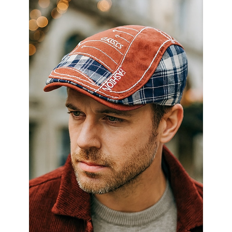 Men's Cotton Plaid Flat Cap, Vintage Newsboy Ivy Hat with Adjustable Fit, Stylish Christmas Gift for Casual Outfits & Outdoor Travel