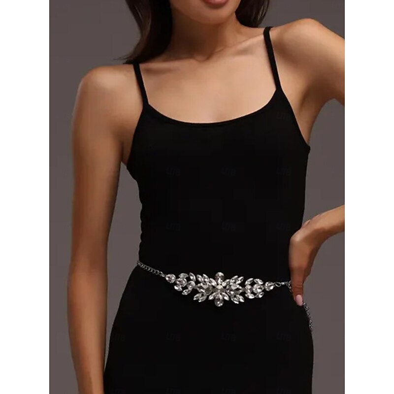 Women's Crystal Rhinestone Chain Belt, Elegant Sparkling Waist Jewelry Accessory for Dresses, Evening Gala & Party Outfits