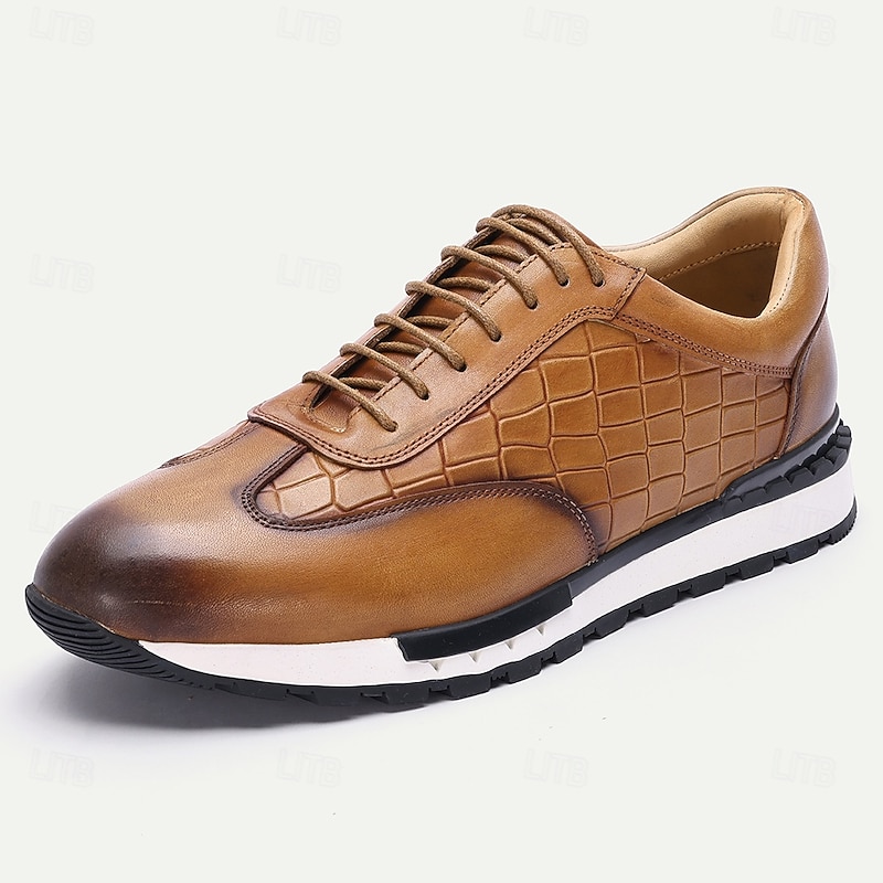 Men's Brown Genuine Leather Lace-Up Sneakers with Soft Cushioned Insole and Rubber Outsole, Comfortable Retro Casual Shoes for Everyday Wear2