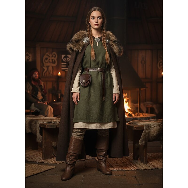 Women's Brown Faux Leather Medieval Viking Fold-Over Knee-High Boots, Vintage Renaissance Flat Riding Shoes for LARP, Cosplay & Historical Festivals4