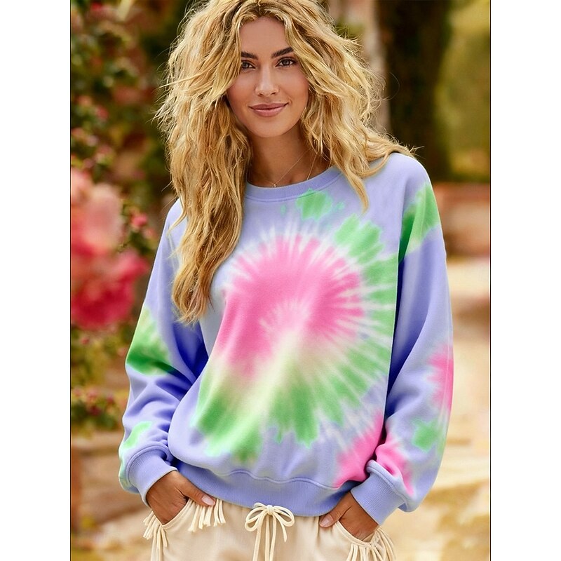 Women's Pullover Sweatshirts Tie Dye Fashion Streetwear Classic Long Sleeve Round Neck Regular Tops Dailywear Casual Print Blue Purple Spring Fall2
