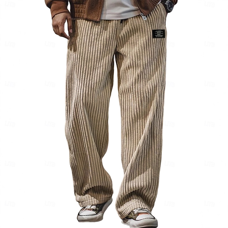 Men's Sweatpants Trousers Corduroy Pants Baggy Pants Straight Leg Sweatpants Drawstring Elastic Waist Solid Color Comfort Full Length Outdoor Daily Streetwear Fashion Classic Style Black White