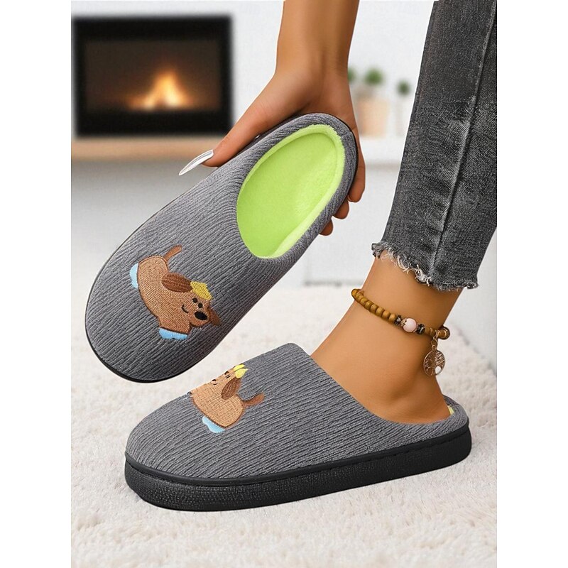 Women's Peach Pink Plush Indoor Slippers with Cute Teddy Bear Embroidery, Warm Cozy Slip-On House Shoes for Winter Home2