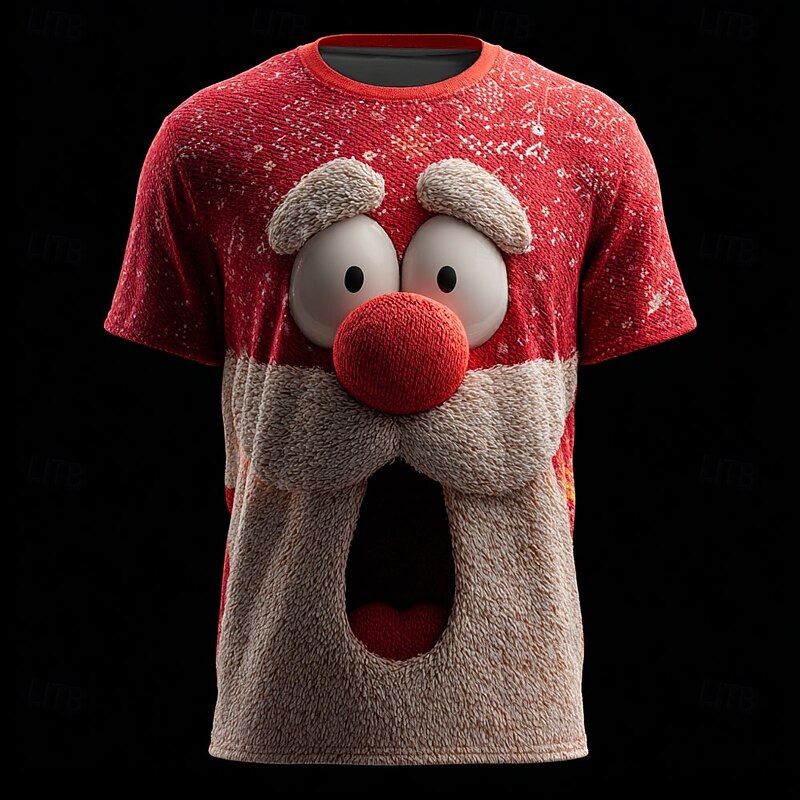 Christmas Men's Santa Claus 3D Cartoon T Shirt Short Sleeve T shirt 3D Print Crew Neck Shirt Daily Designer Artistic Vacation Party Street Red Red 2 All Seasons Clothing Apparel S M L XL XXL XXXL2