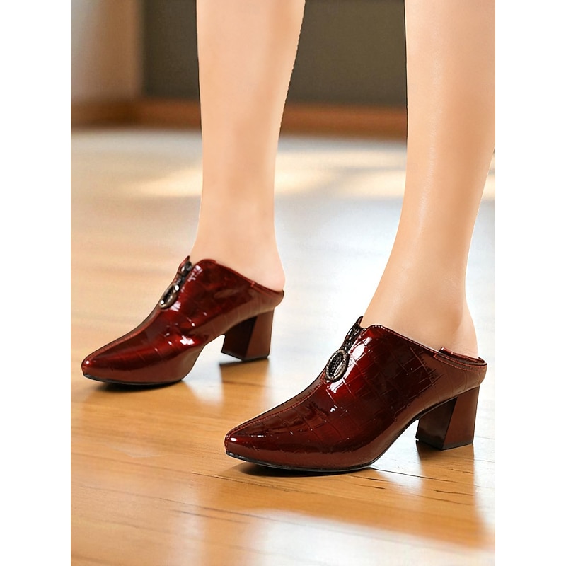 Women's Genuine Leather Latin Dance Shoes, Burgundy Croc-Embossed Block Heel Ballroom Footwear for Professional Salsa & Party Performances2