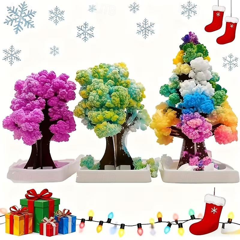 3pcs Mini Christmas Tree Magic Growing Paper Tree Colorful DIY Crystal Growing Kit/Ornaments Decoration Novelty Xmas Gift Kits. Christmas Decorations Holiday Decorations Festive Ornaments Colorful3