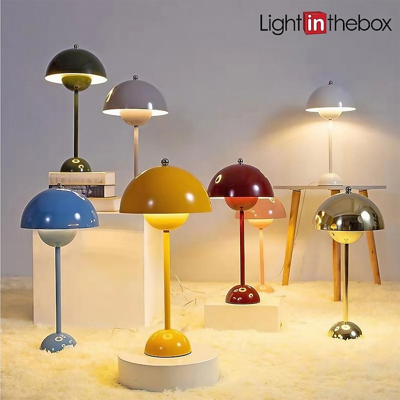 Potable Nordic Yable Desk Lamp Bud Lamp Simple Personality Creative LED Study Desk Lamp Bedroom Bedside Home Decoration Night Lamp Macaron Mushroom Lamp 3 Colors Dimmable Desk Bedside Night Lamp