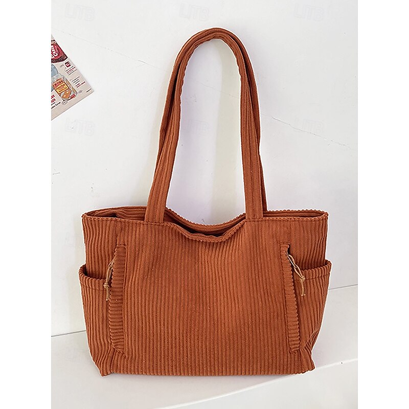 Women's Corduroy Tote Bag, Large Capacity Casual Vintage Shoulder Handbag, Lightweight Shopping Travel Work Purse for Ladies4